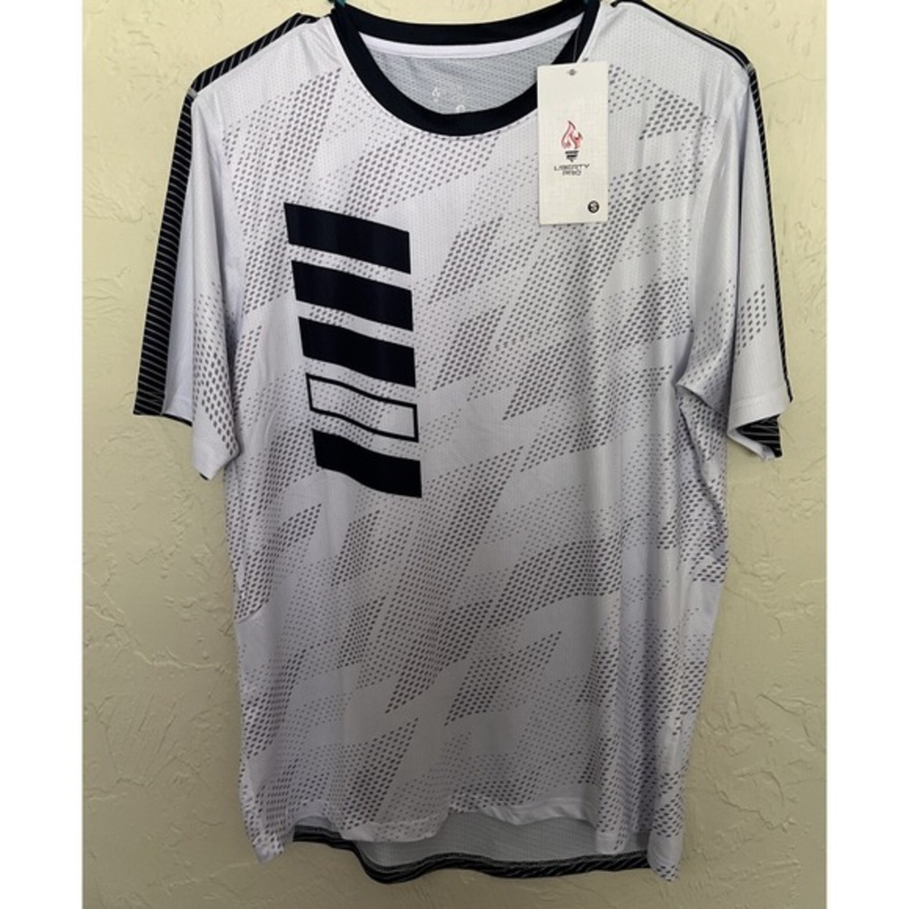 Liberty‎ Pro Men's Short Sleeve Crew Neck Sports T-Shirt EG7 White/Blue Sz S